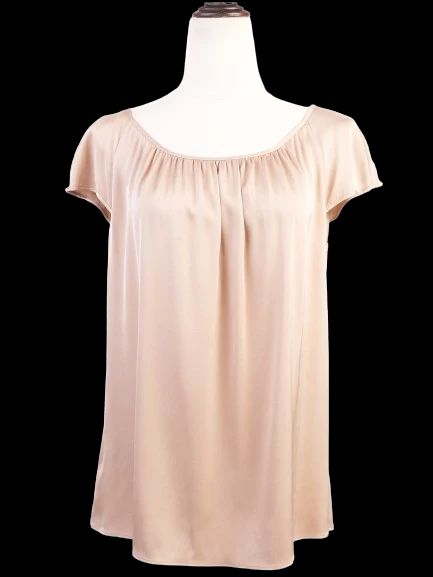 Excellent Hugo White Silk Blouse Size L Short Sleeve Flowy Top