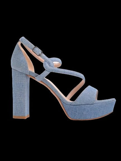 Good Ermanno Scervino Blue Denim Platform Sandals Size 37