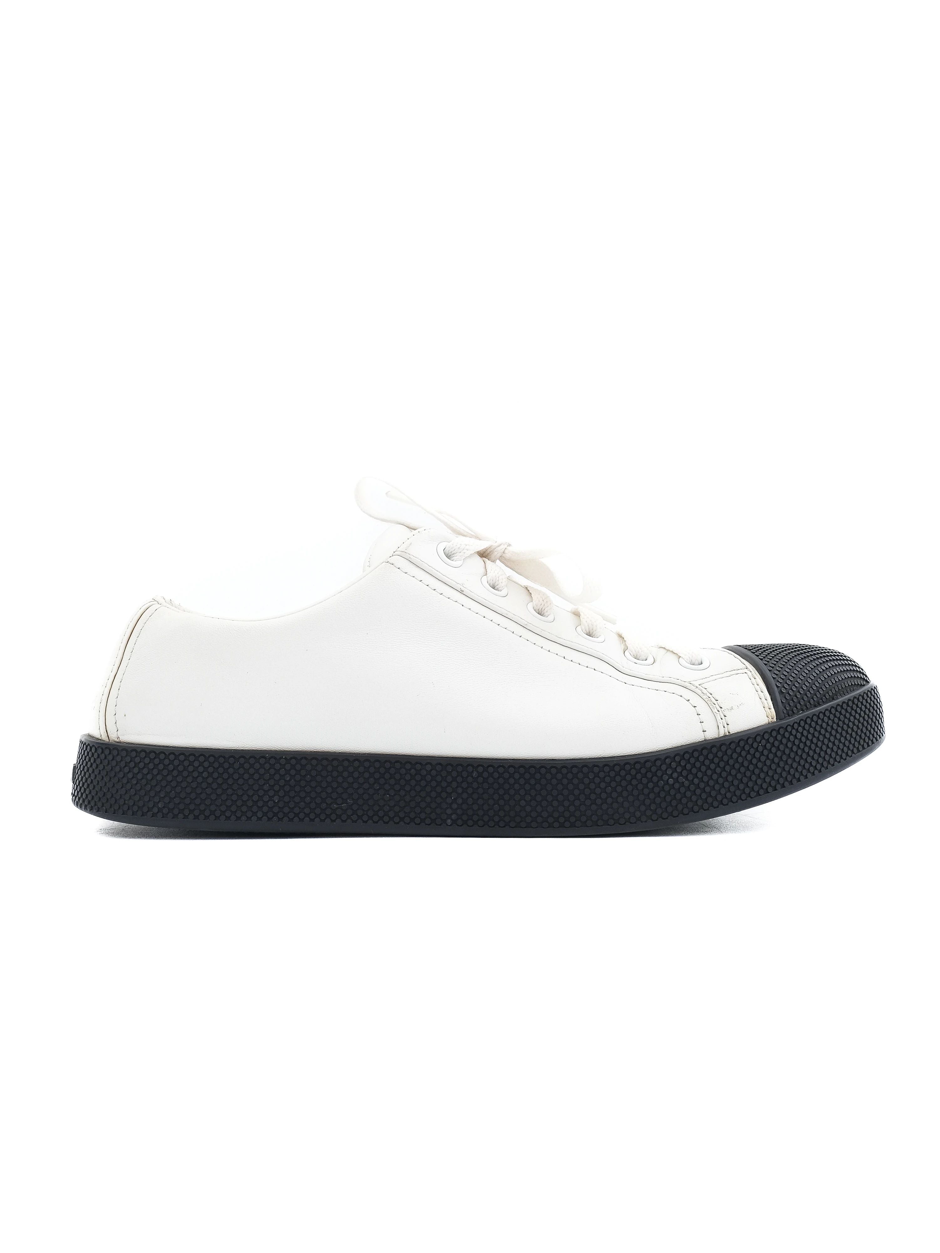 Average Condition Prada White Leather Sneakers Size 36