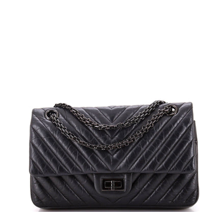 Chanel So Black Reissue 2.55 Flap Bag Chevron Aged Calfskin 225
