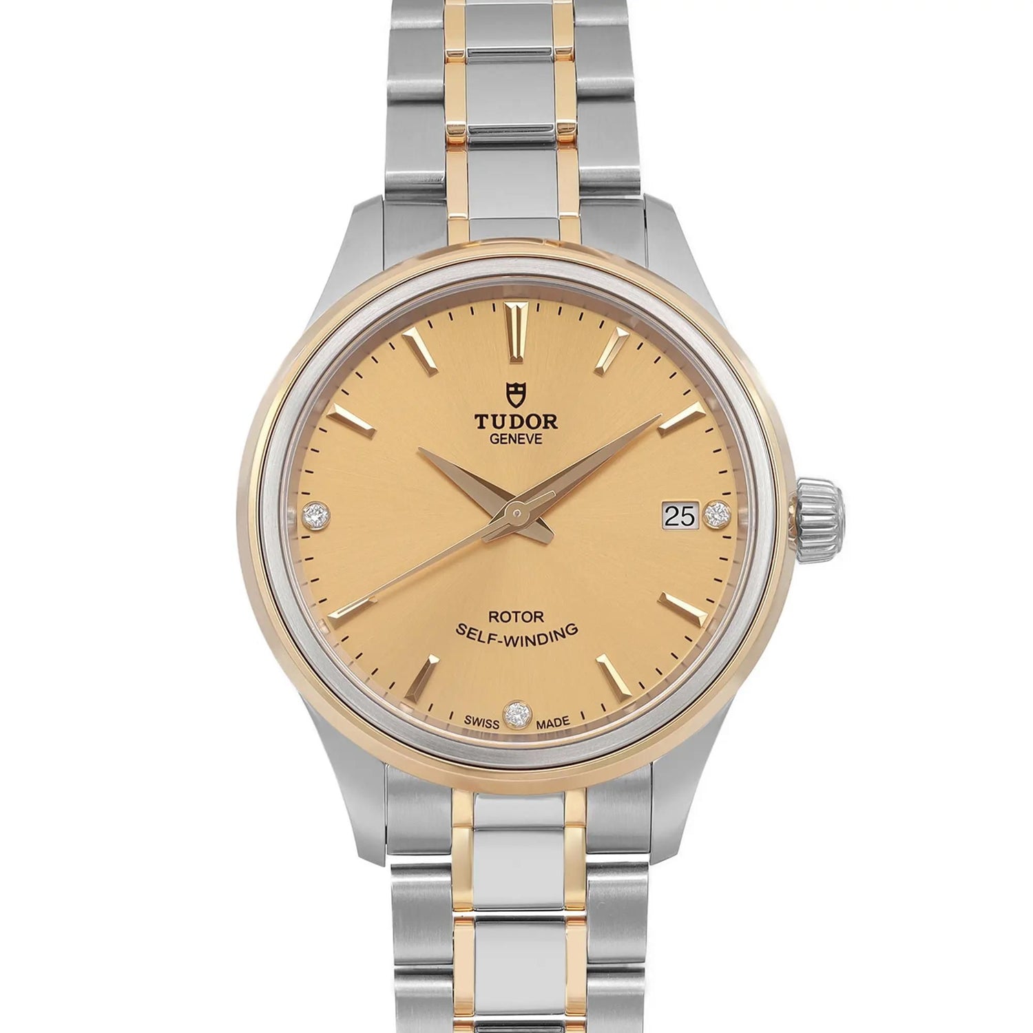 Tudor Style 34mm Gold Steel Champagne Diamond Dial Automatic Watch 12303-0004