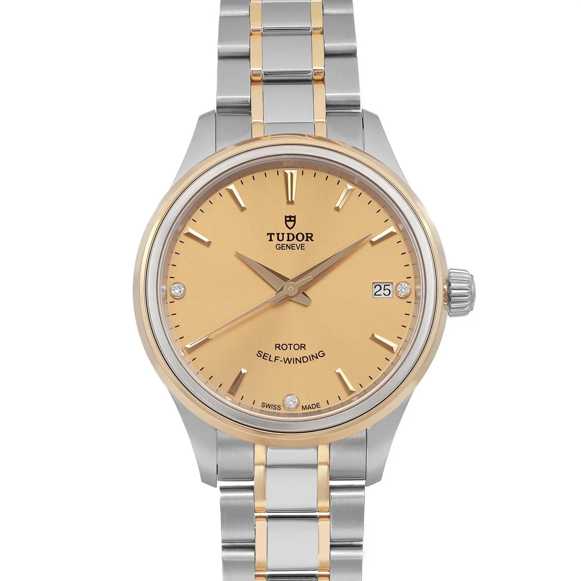 Tudor Style 34mm Gold Steel Champagne Diamond Dial Automatic Watch 12303-0004