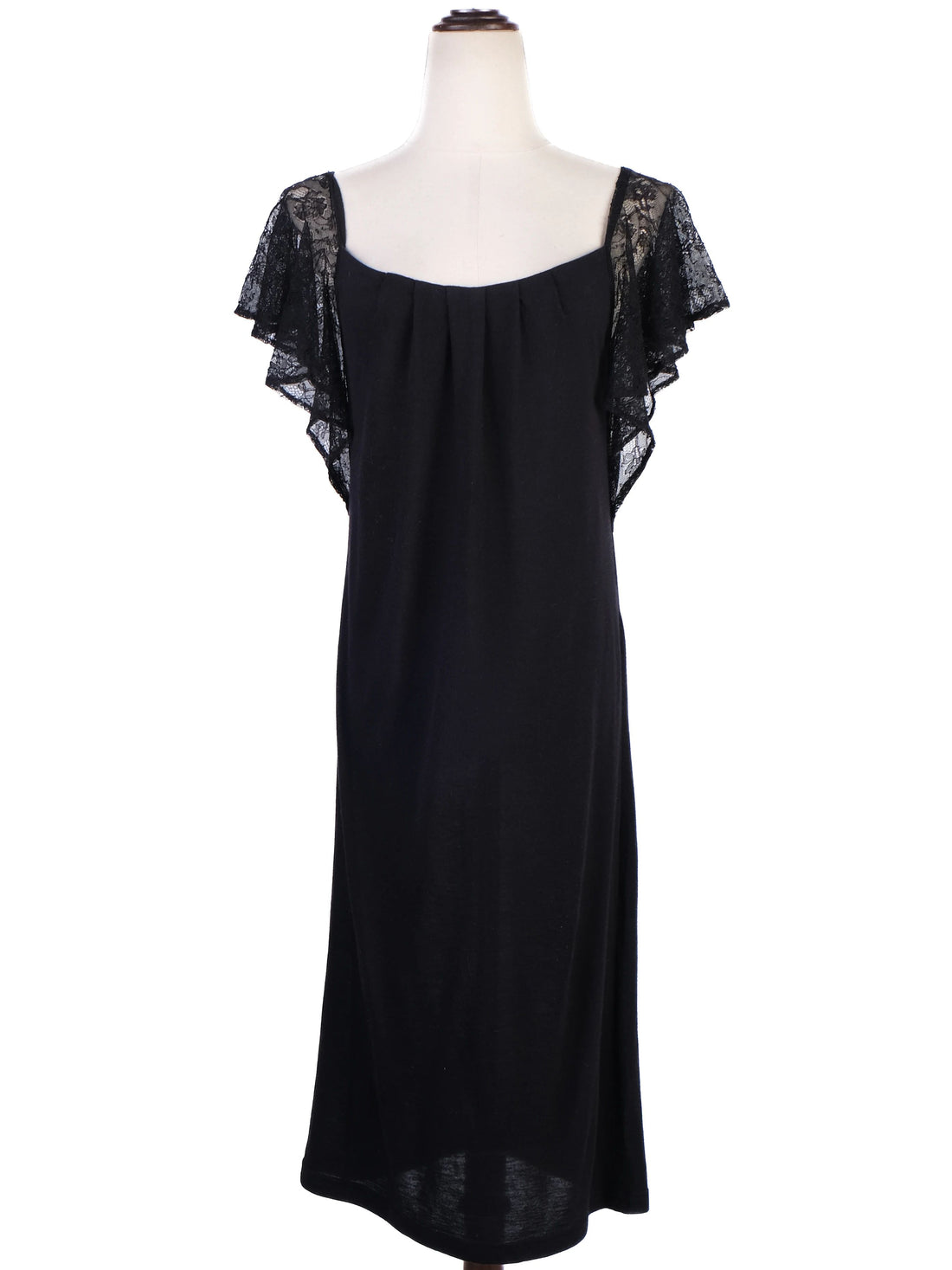 Excellent Tara Jarmon Black Vinyl Dress with Lace Sleeves Size M
