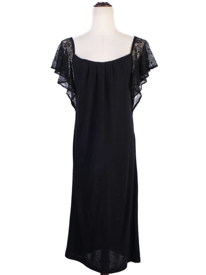 Excellent Tara Jarmon Black Vinyl Dress with Lace Sleeves Size M