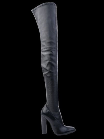 NEW Mila Schon Black Leather Over-the-Knee High-Heeled Boots Size 36