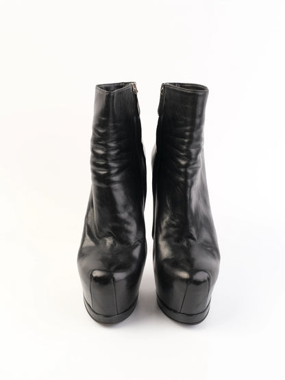Excellent Gianmarco Lorenzi Black Leather Platform Ankle Boots Size 38