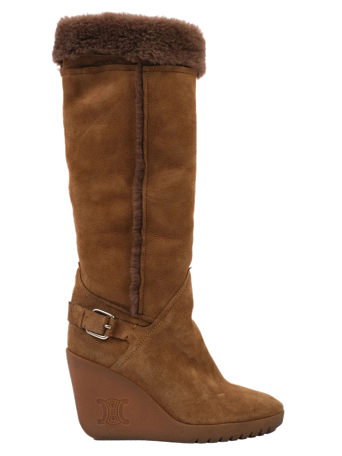 Excellent Celine Orange Leather Wedge Boots Size 39