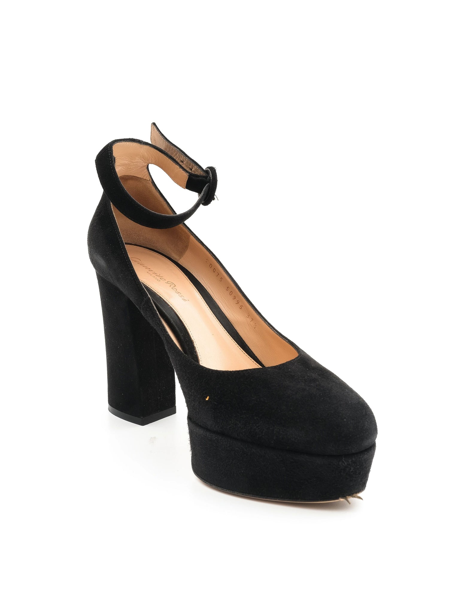 EXCELLENT Gianvito Rossi Black Suede Ankle Strap Platform Shoes Size 37.5