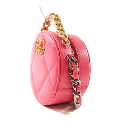 Chanel Pink Leather 19 Round Bag Hand-turn Shoulder Bag Powder Red 2way Shoulder Bag Leather