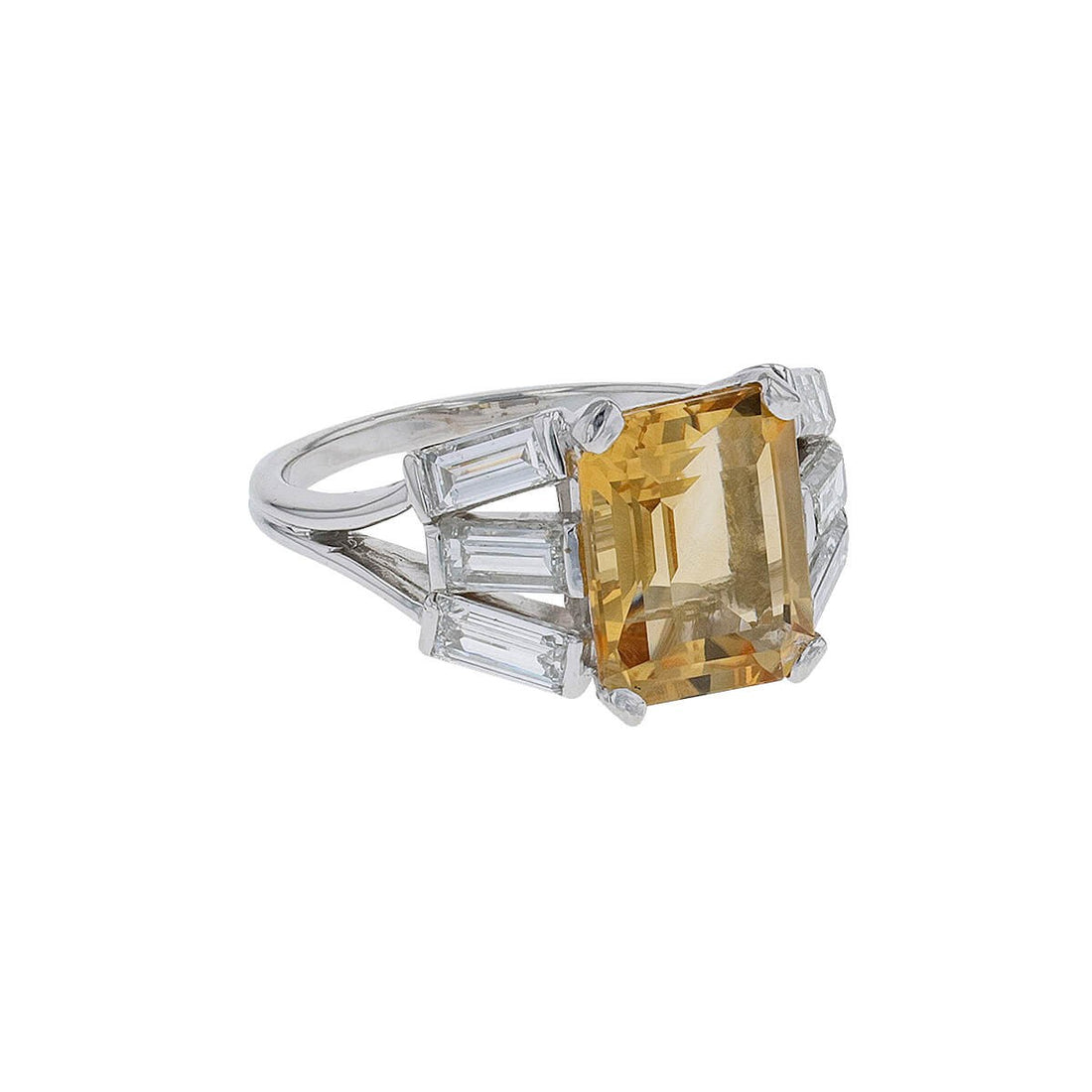 Diamonds, citrine, gold and platinum ring