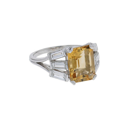 Diamonds, citrine, gold and platinum ring
