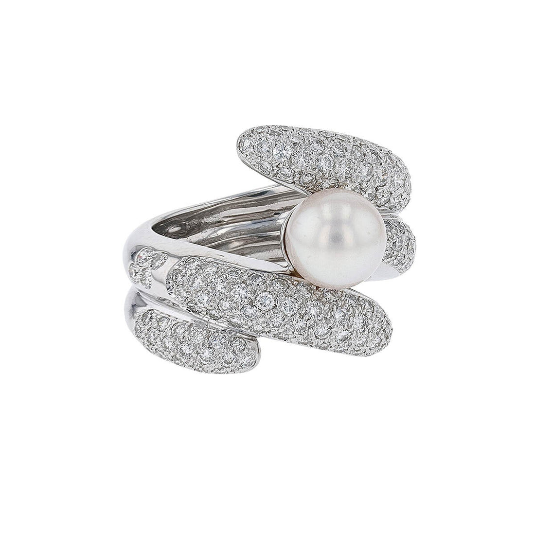 Diamonds, cultured pearl and gold ring