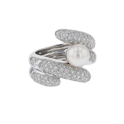 Diamonds, cultured pearl and gold ring