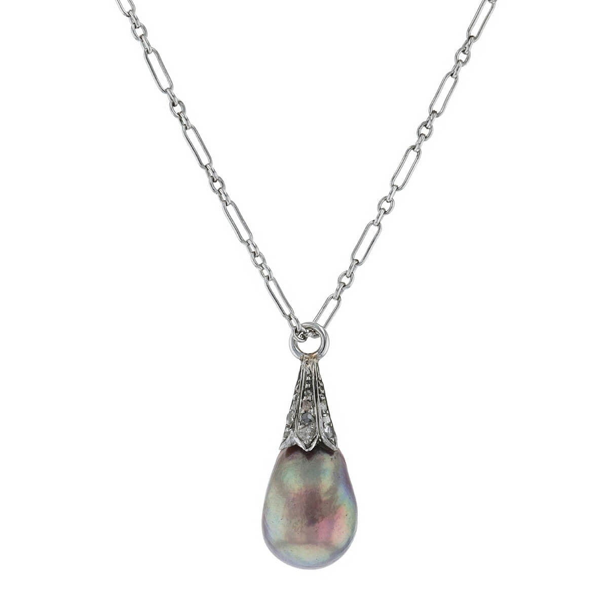 Diamonds and natural pearl necklace
