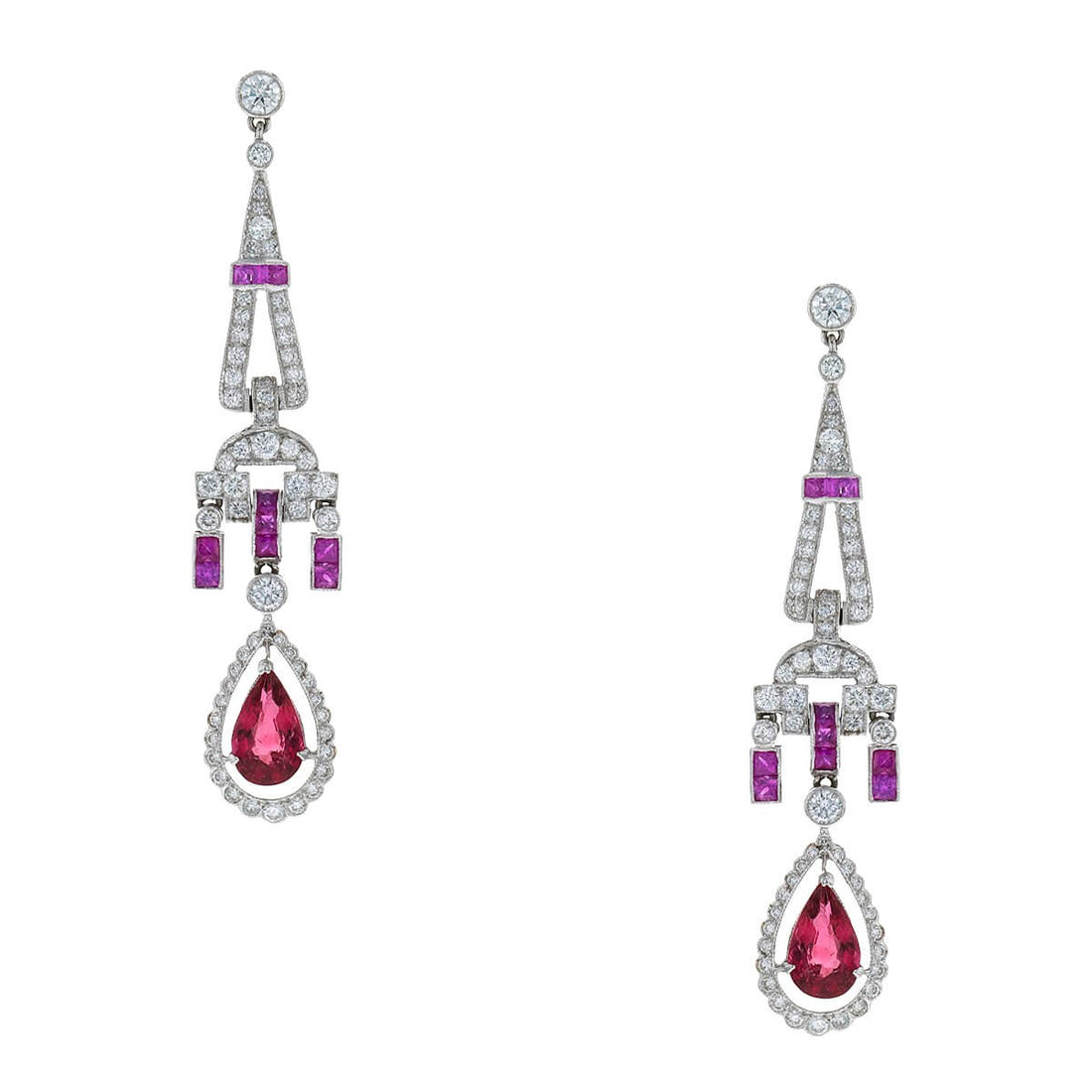 Diamonds, pink sapphires, tourmaline and gold earrings
