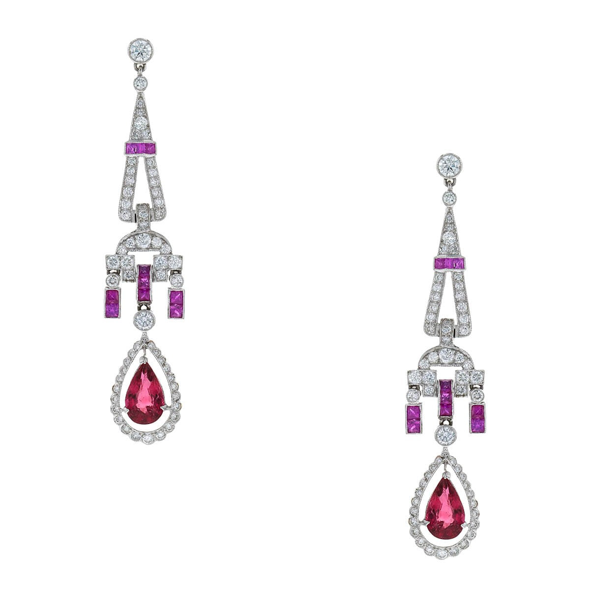 Diamonds, pink sapphires, tourmaline and gold earrings