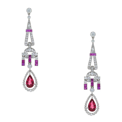 Diamonds, pink sapphires, tourmaline and gold earrings