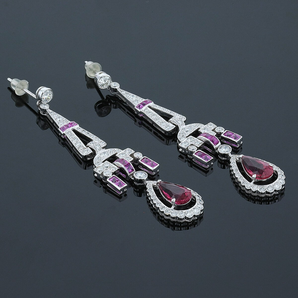 Diamonds, pink sapphires, tourmaline and gold earrings