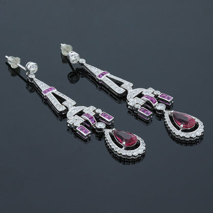 Diamonds, pink sapphires, tourmaline and gold earrings