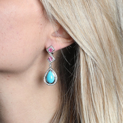 Diamonds, pink sapphires, turquoises and gold earrings