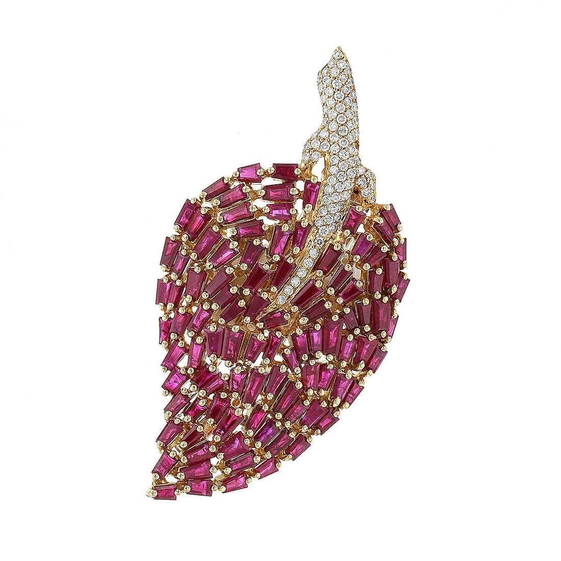 Diamonds, rubies and gold brooch