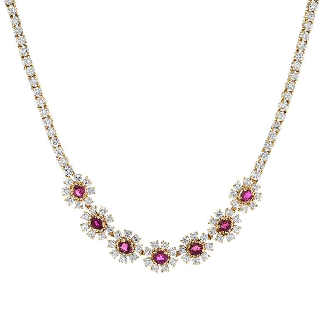 Diamonds, rubies and gold necklace
