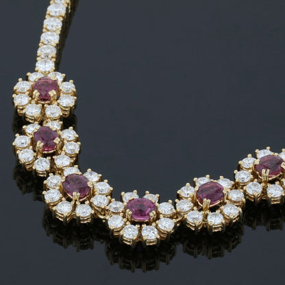 Diamonds, rubies and gold necklace