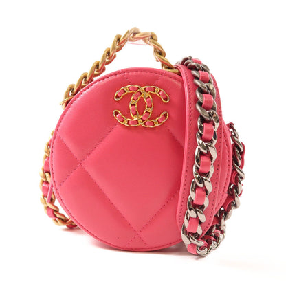Chanel Pink Leather 19 Round Bag Hand-turn Shoulder Bag Powder Red 2way Shoulder Bag Leather