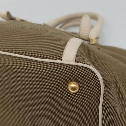 Prada Hand Bag Canvas Beige White Gold Auth