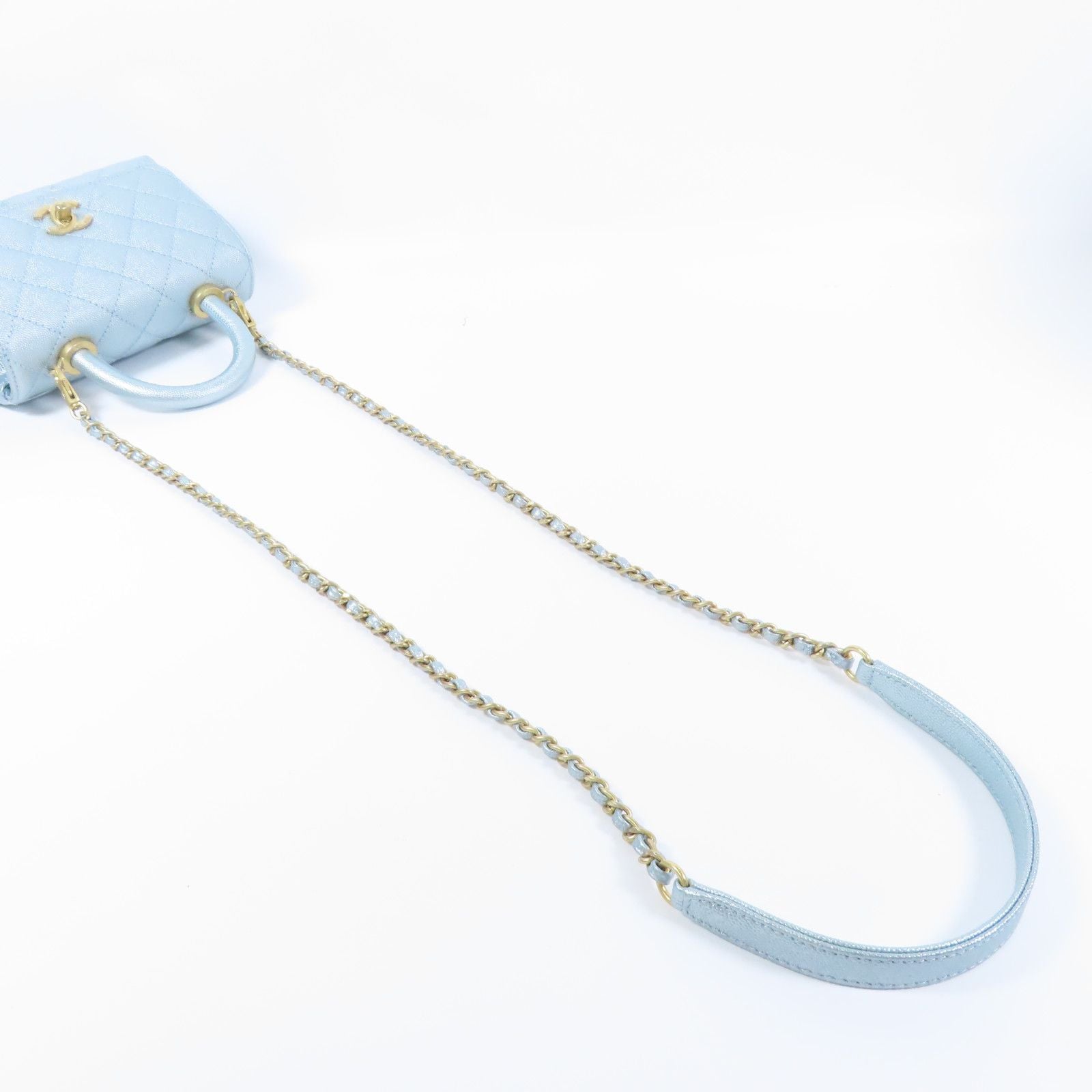 Chanel Blue Cowhide Leather Mini Coco Handle Hand-handed Shoulder And Back Bag 2way Should