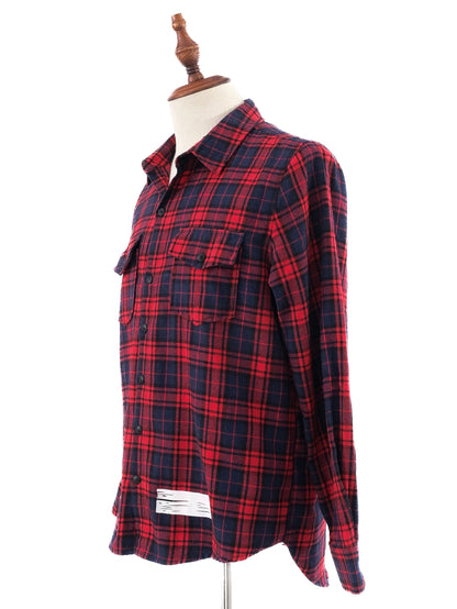 Excellent Off White Red Plaid Flannel Shirt Men Size M Unique Design