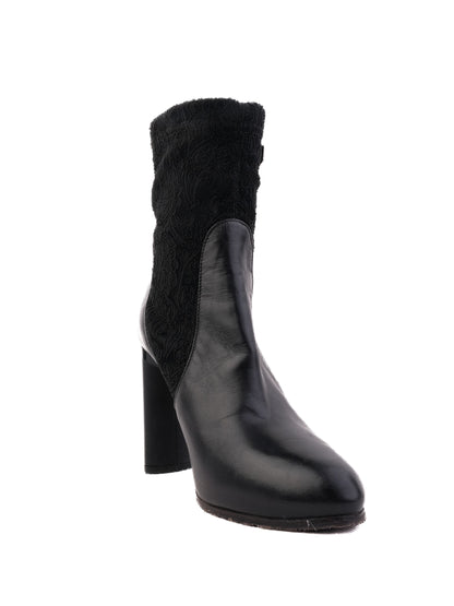 Good Renzoni Black Leather High-Heeled Ankle Boots Size 37