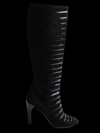 Good Alaia Black Genuine Suede Knee-High Boots with Glossy Bands