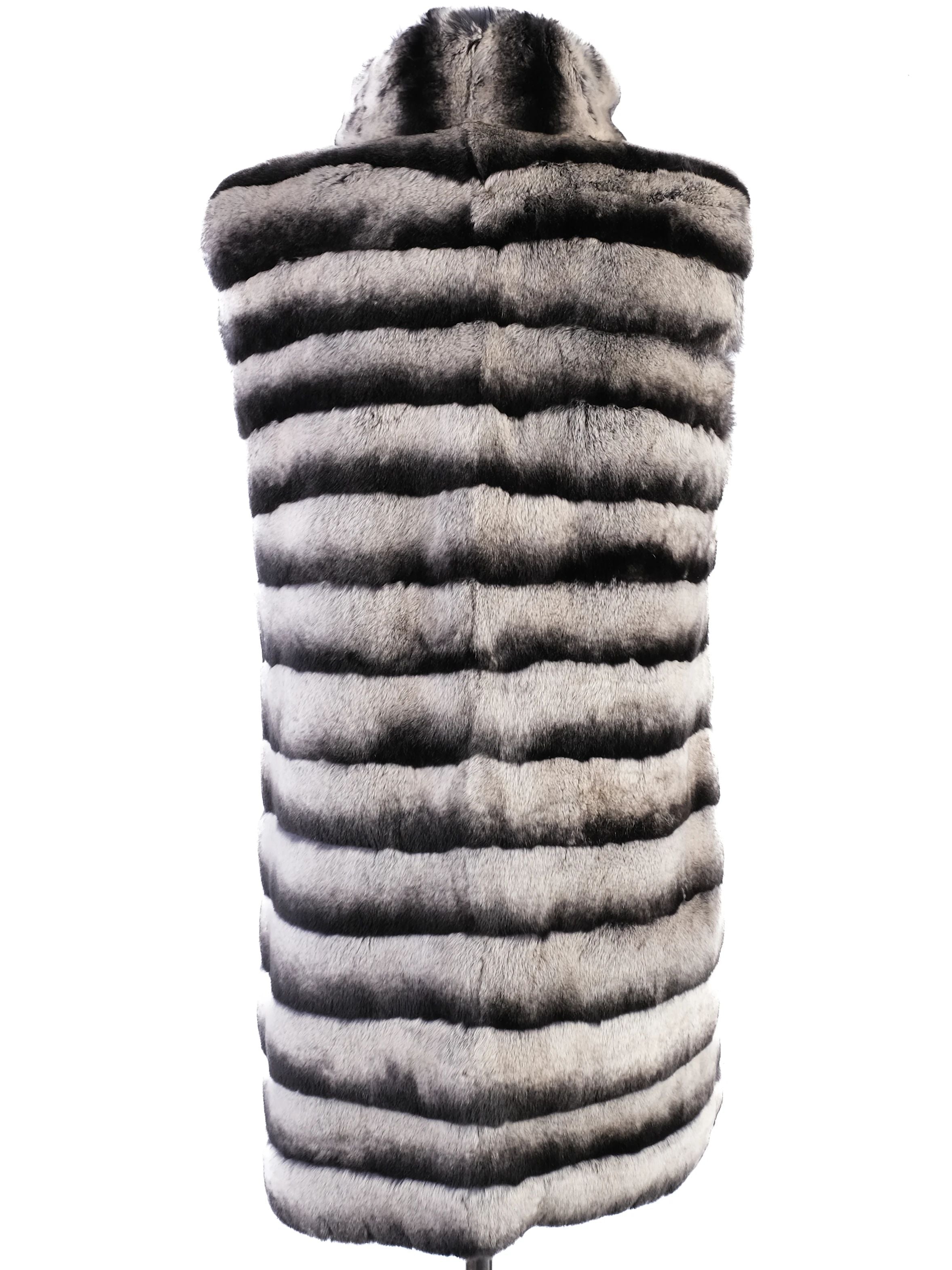Excellent Shaky Fur Vest Black Gray Striped Pattern Size XS
