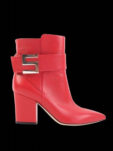 NEW Sergio Rossi Red Leather Ankle Boots Size 36.5 with Block Heel