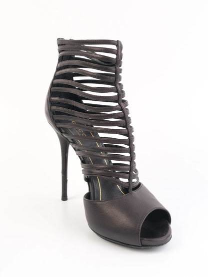 Excellent Gucci Black Leather High-Heeled Peep-Toe Booties Size 36.5