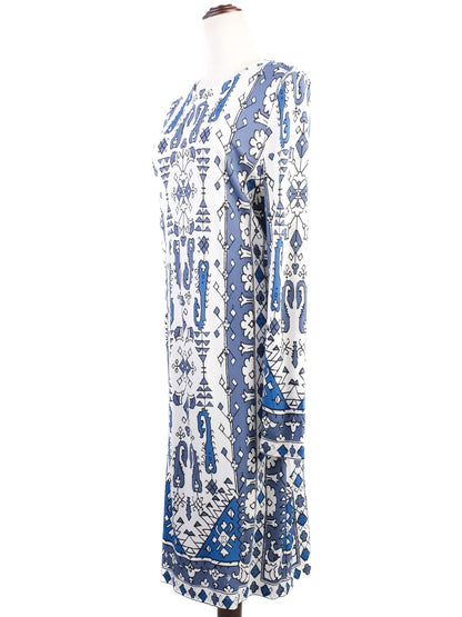 Excellent Tory Burch Blue &amp; White Geometric Dress Size L