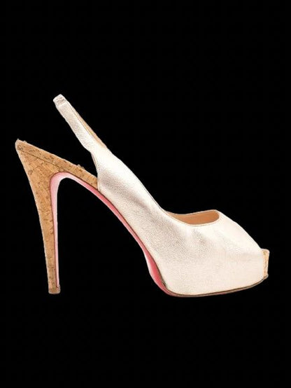 Christian Louboutin Gray Leather High-Heeled Slingback Shoes Size 40