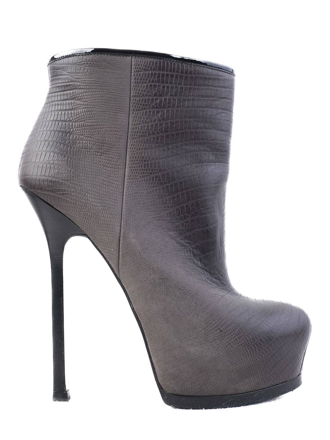 Excellent Yves Saint Laurent Gray Leather High-Heeled Ankle Boots Size 38