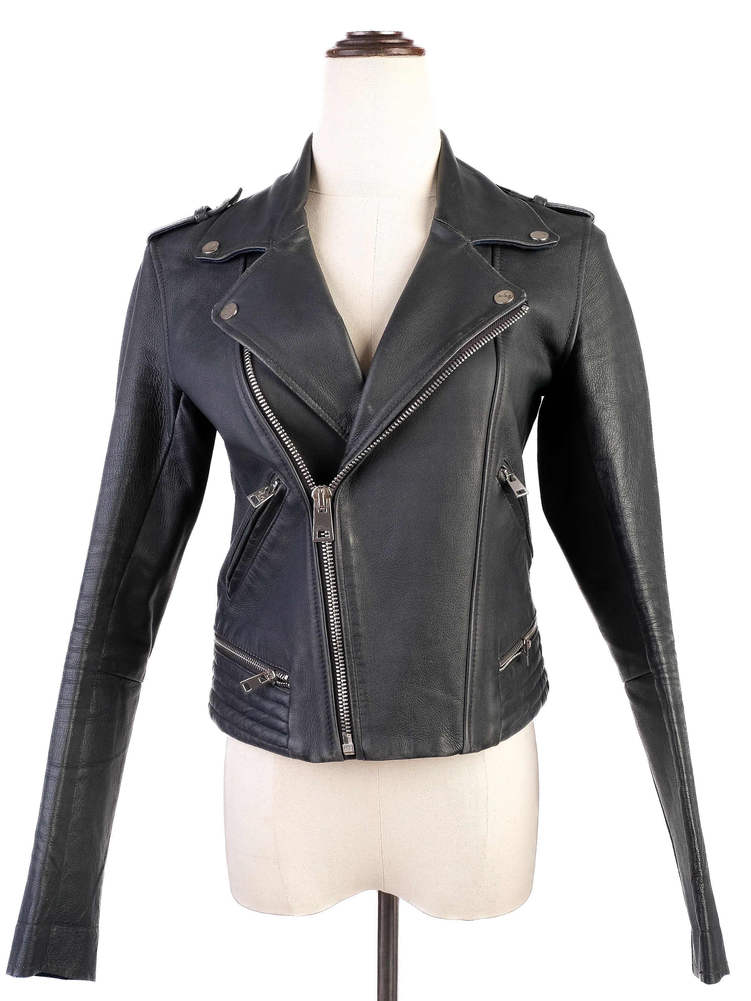 Good Maje Black Leather Biker Jacket Size M