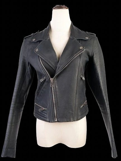 Good Maje Black Leather Biker Jacket Size M