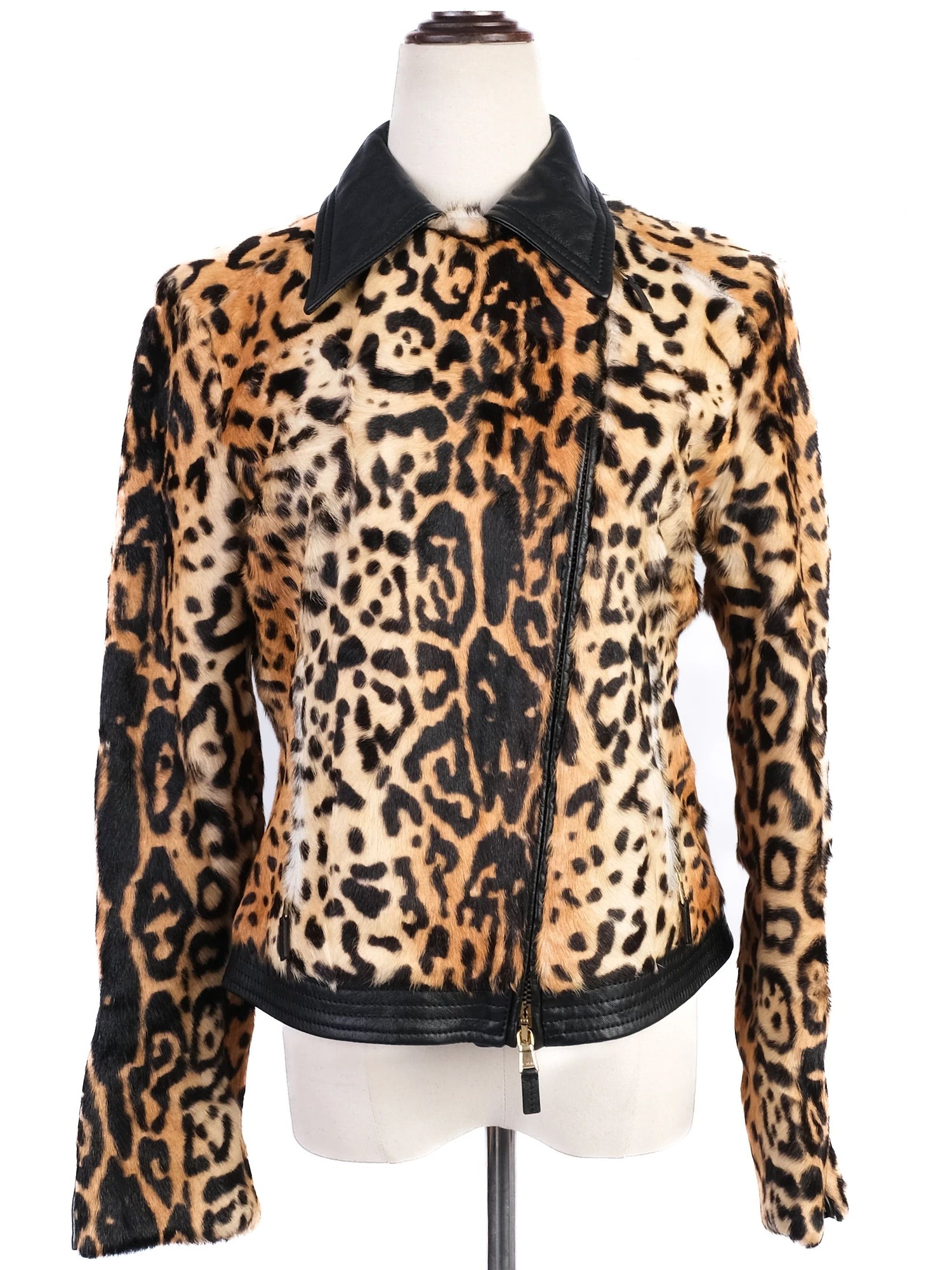 Excellent Etro Leopard Print Leather Jacket with Black Accents Size M