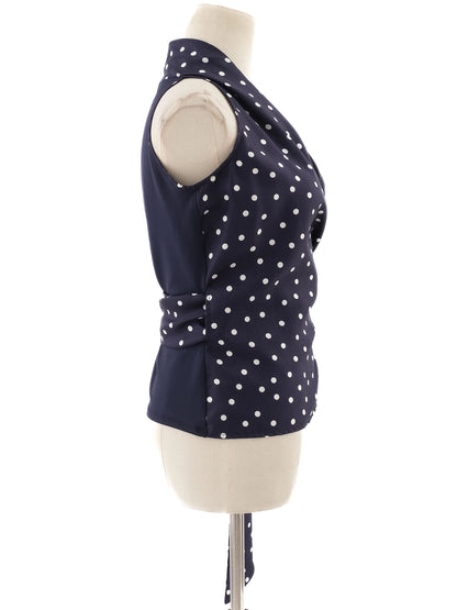 Max Mara Blue Wrap Top Women Size S Polka Dot Viscose Excellent