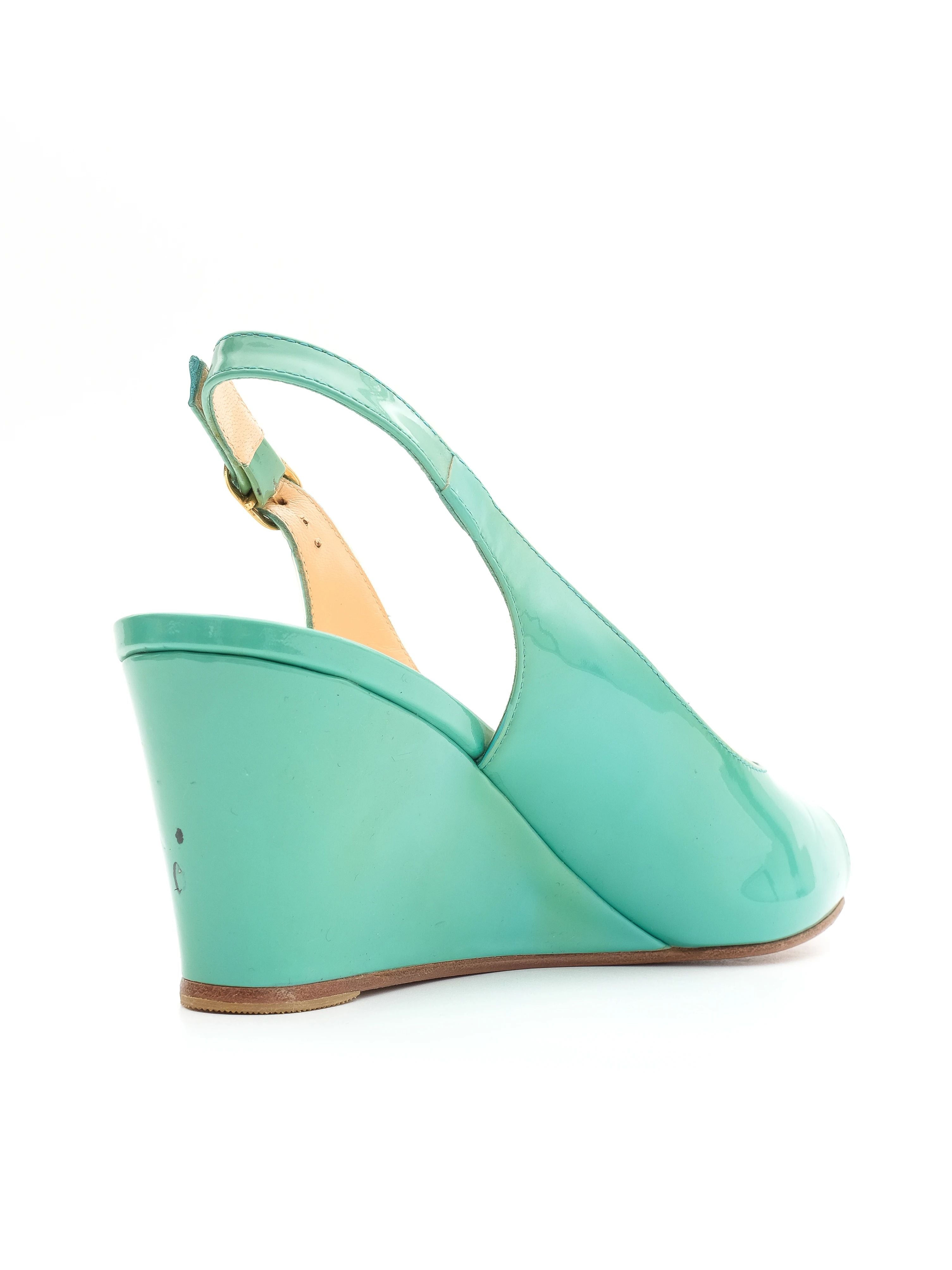 NEW Ballin Blue Leather Wedge Sandals Size 41 with Gold Hardware