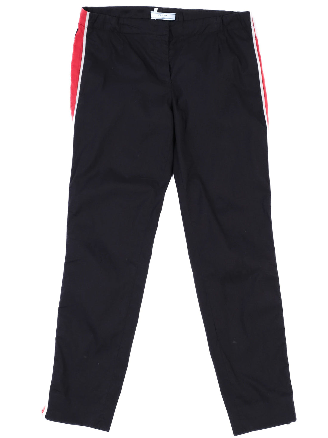 Excellent Prada Blue Nylon Pants with Red and White Stripes, Size 42