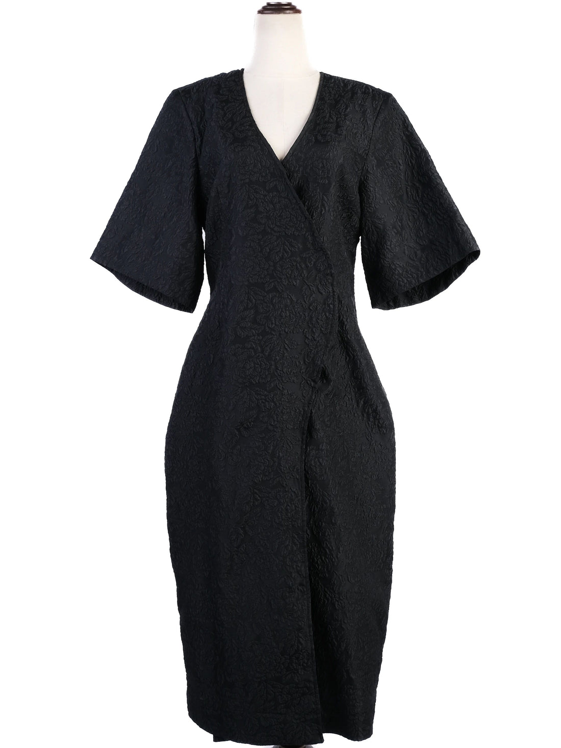 Excellent Ganni Black Long-Sleeved Midi Dress Size M Polyester