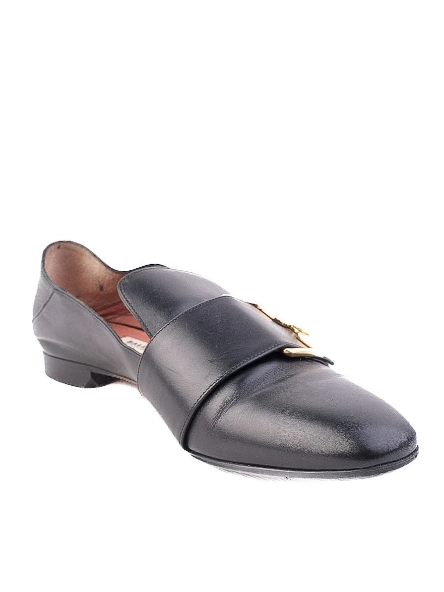Good Bally Black Leather Loafers with Gold Buckle Size 38.5
