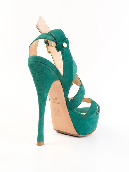 Excellent Ballin Blue Leather High-Heeled Sandals Size 38.5