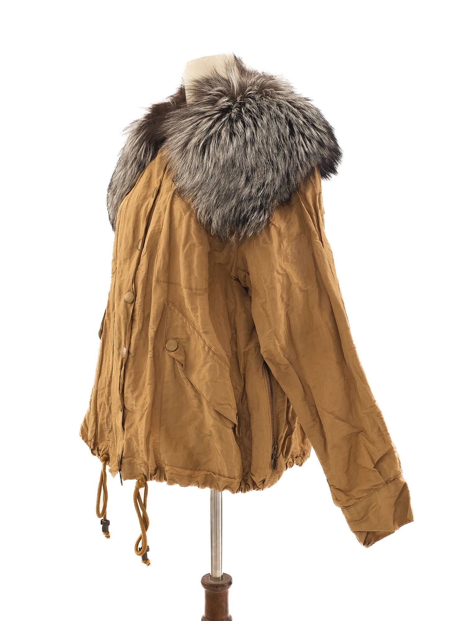 Excellent Brown Jacket with Fur Collar Size S WomenÕs Polyester