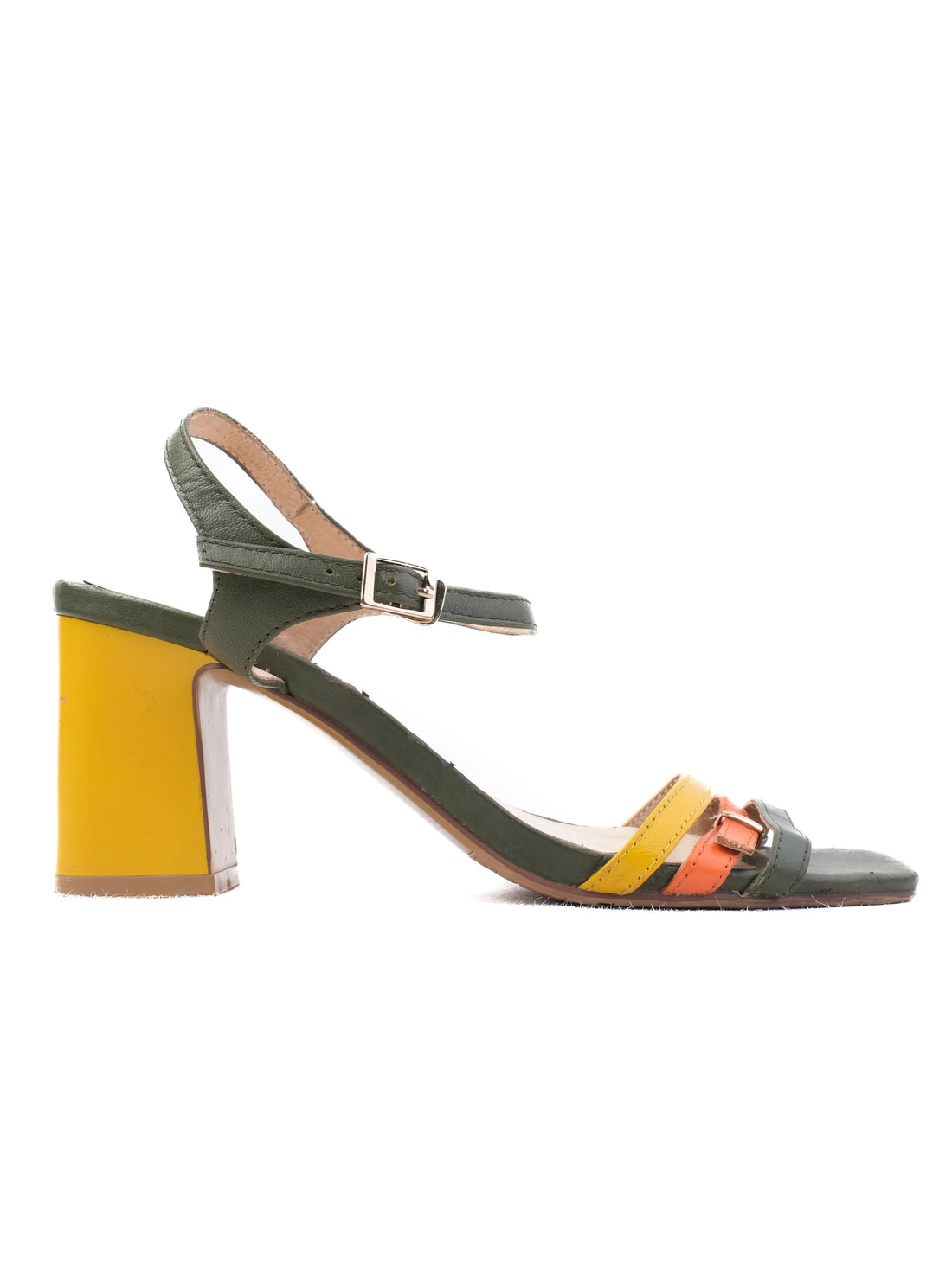 Excellent Basconi Open-Toe High-Heeled Sandals Size 38 Leather Multicolor